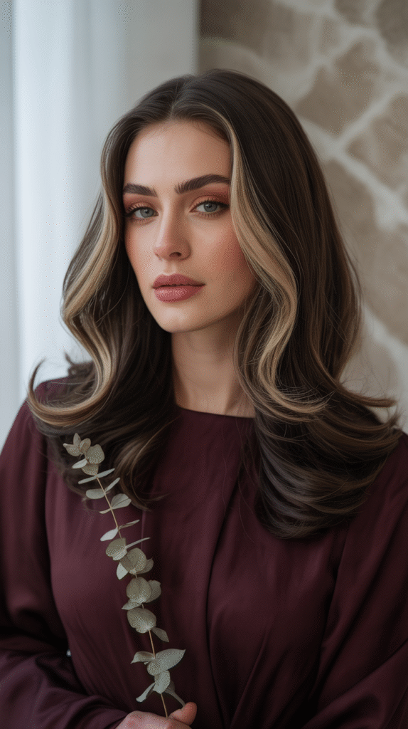 24 Winter Balayage Ideas for Brunettes 10 Dark Brunette with Beige Balayage for Contrast