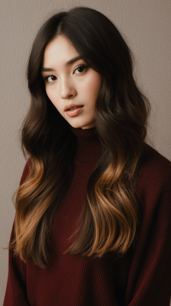 17 Dark Caramel Balayage Ideas: 11 Dark Caramel Balayage on Long Loose Waves