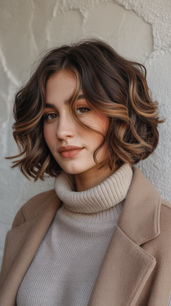 17 Dark Caramel Balayage Ideas: 10 Dark Caramel Balayage on Short Wavy Bob
