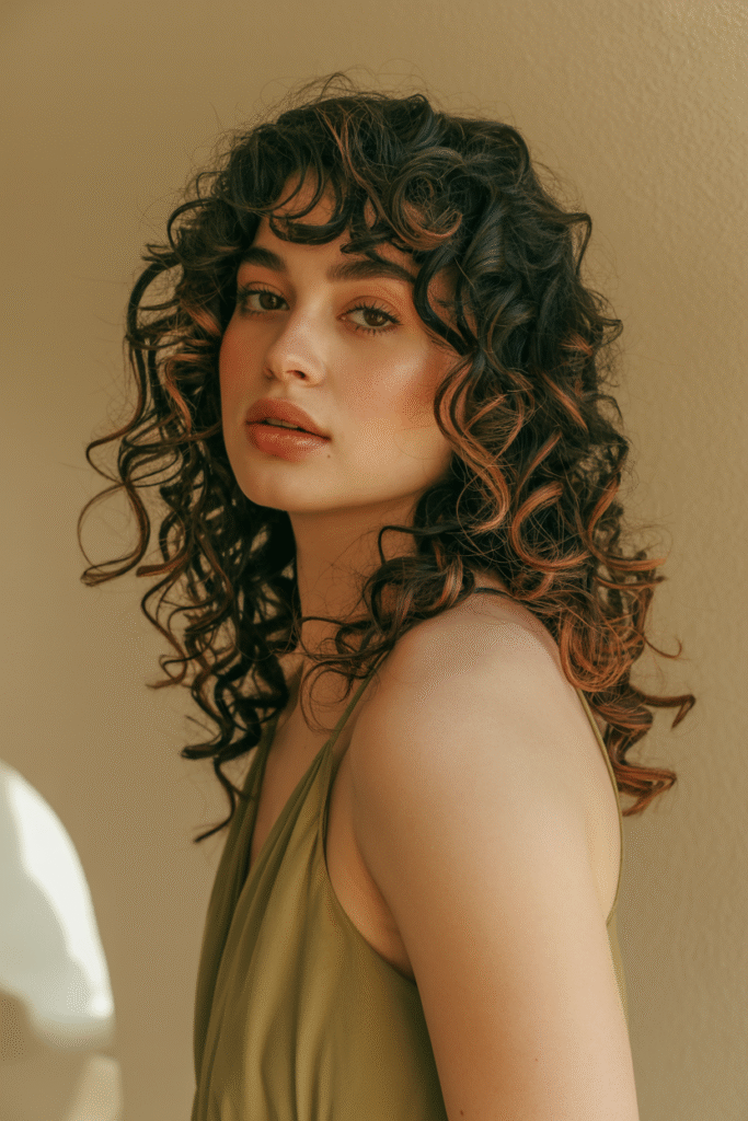 27 Inspiring Black Hair with Brown Highlights Ideas 8 Defined Curls with Mahogany Brown Accents