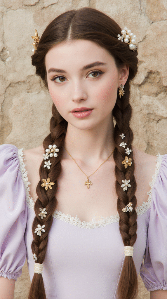 15 Dreamy Princess Hairstyles 12 Double Dutch Braids with Ornate Accessories