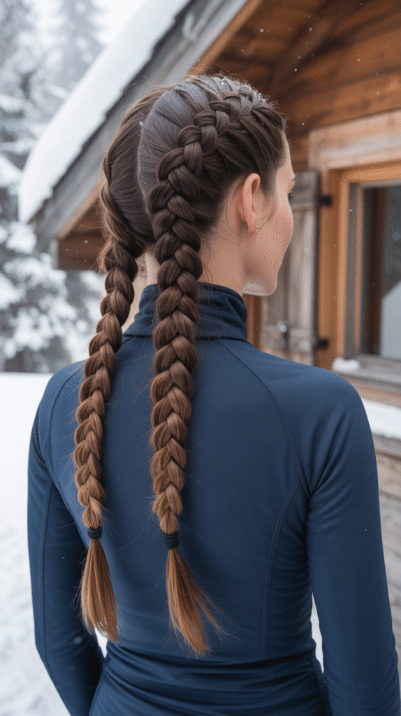 Top 21 Skiing Hairstyles to Wear Under a Helmet 14 Double French Braids