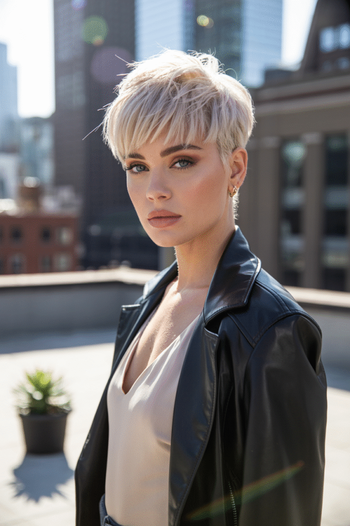 19 Flawless Fine Hair with Bangs Hairstyles 16 Edgy Platinum Pixie with Choppy Layers