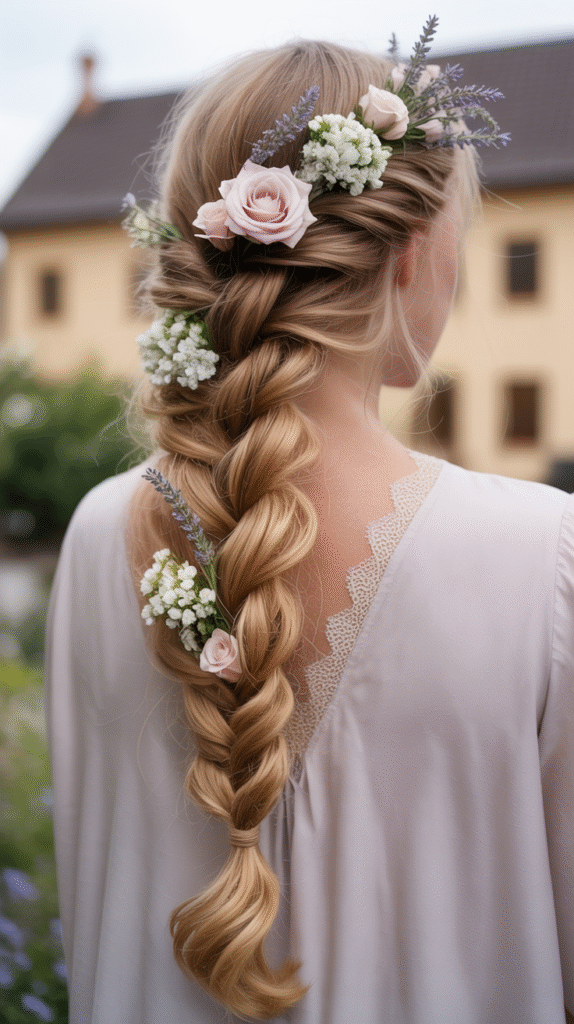 19 Fairy Hairstyles 11 Fishtail Braid with Floral Accessories