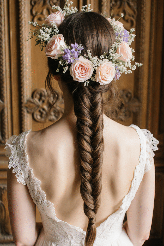 19 Fairy Hairstyles 12 Floral Crown with a Fishtail Braid