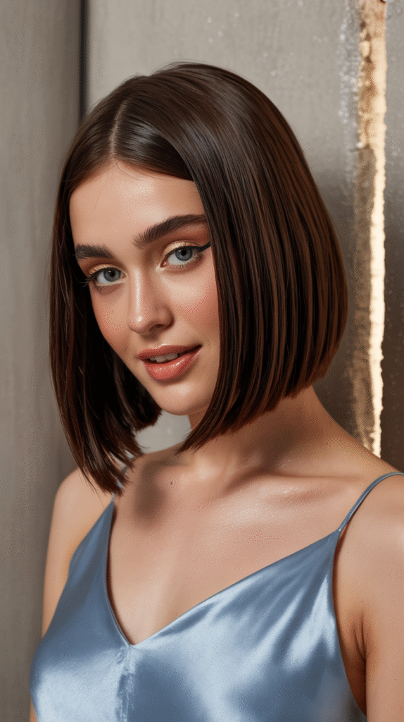 23 New Year’s Hairstyles for Short Hair 4 Glossy Bob with Center Part