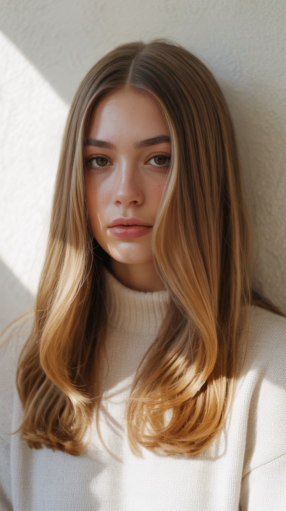 Golden Blonde Balayage on Long Brunette Hair