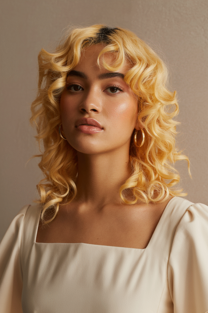 22 Flattering Hair Color Ideas for Brown Skin 21 Golden Blonde Curly Layers