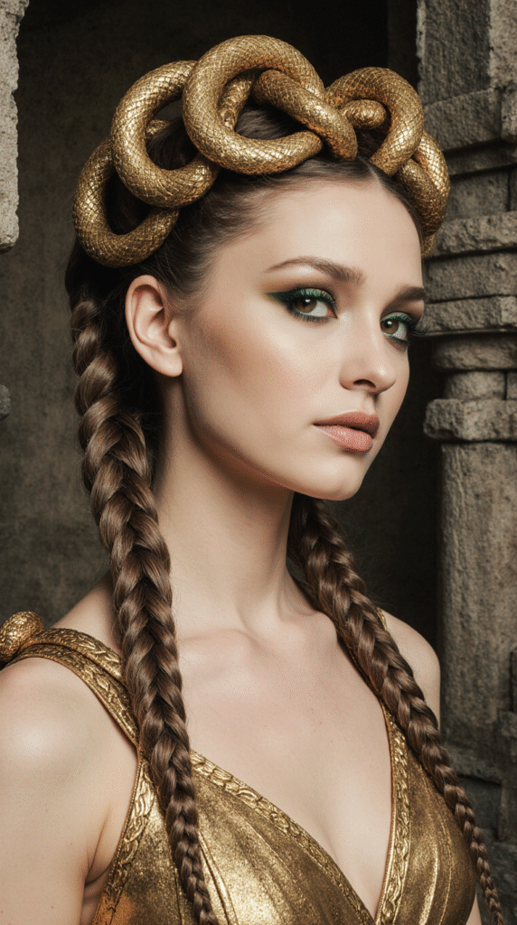 17 Medusa Hair Ideas 3 Golden Serpent Braided Updo