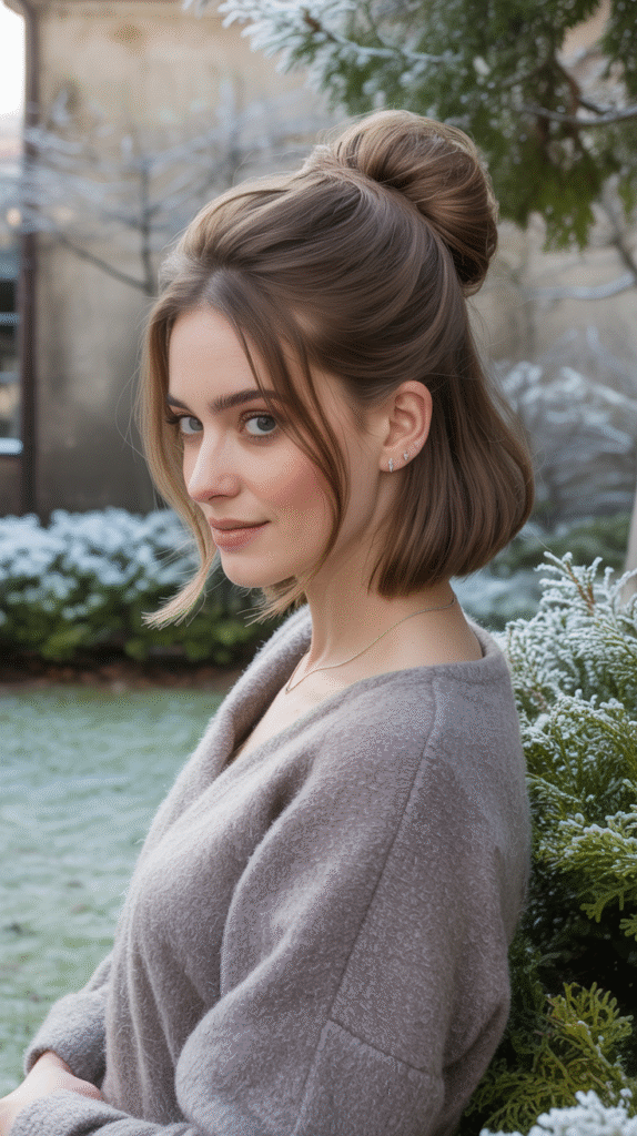 15 Lob Hairstyles for Thick Hair 8 Half Up Half Down Lob with High Bun