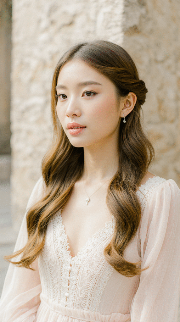 15 Dreamy Princess Hairstyles 10 Half Up Twisted Hair with Soft Waves 2