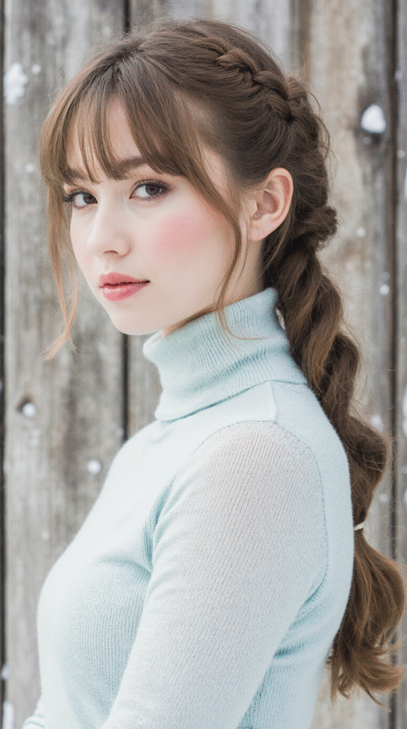 Top 21 Skiing Hairstyles to Wear Under a Helmet 4 Half up Braid with Bangs