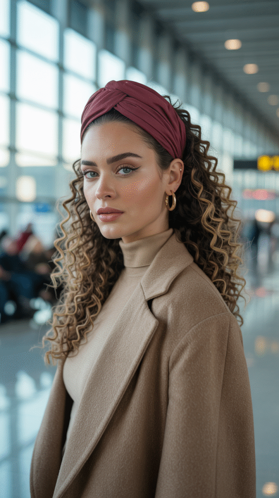 17 Airport Hairstyles for Curly Hair 7 Headband with Loose Curls