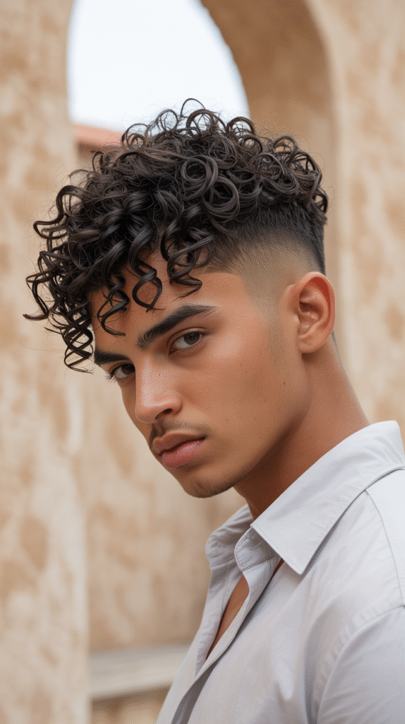 18 Curly Hairstyles for Men with Fade 8 High Fade with Voluminous Curls