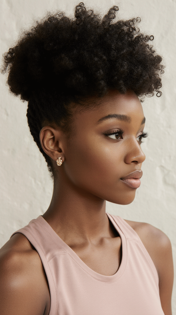 30 Top Basketball Hairstyles 29 High Puff with Defined Curls and Bangs