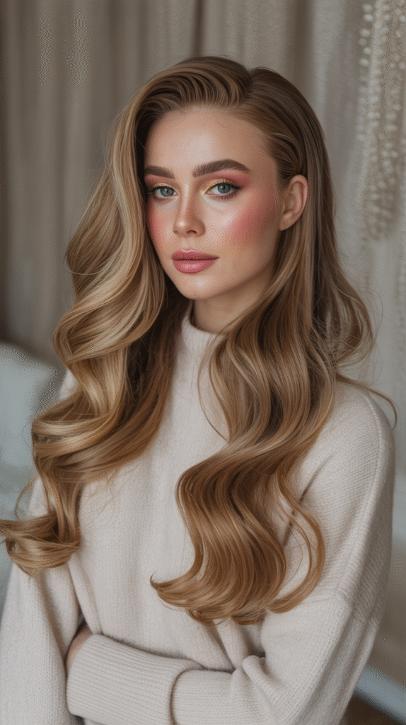 22 Winter Highlights for Blondes 18 Honey Blonde Waves with Golden Hues