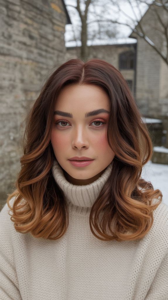 19 Winter Highlights for Brown Hair 8 Honey Brown Sombre