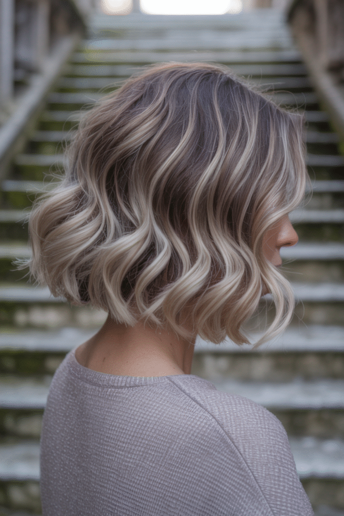 22 Winter Highlights for Blondes 11 Icy Blonde and Ash Brown Wavy Bob
