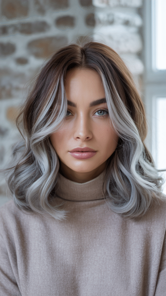 19 Winter Highlights for Brown Hair 7 Icy Platinum Balayage
