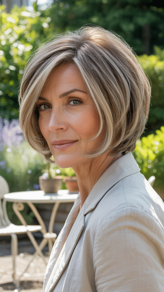 29 Modern Blonde Bob Hairstyles 14 Layered Ash Blonde Bob for Mature Women