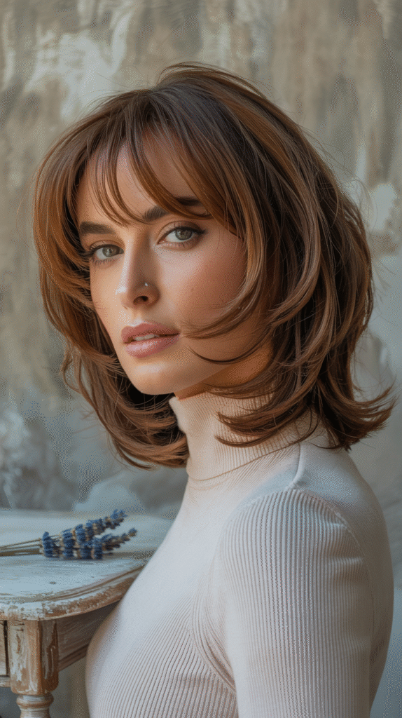 15 Chic Bob Hairstyles with Bangs 5 Layered Bob with Full Bangs
