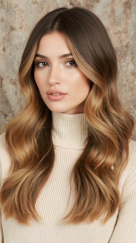 17 Honey Brown Balayage Ideas 9 Layered Honey Brown Balayage with Natural Waves