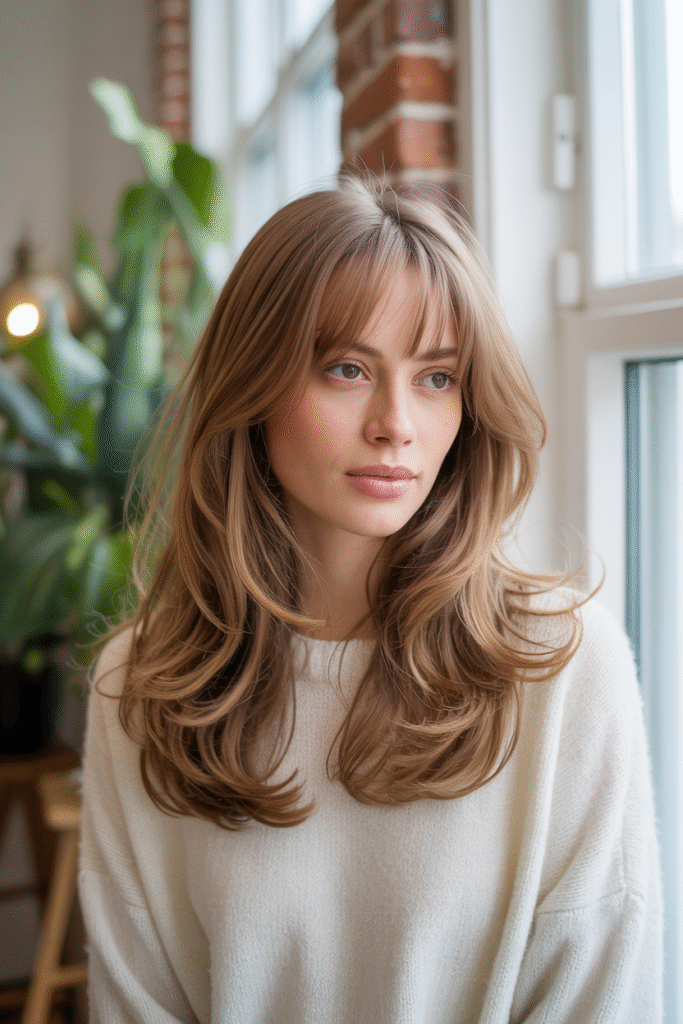19 Flawless Fine Hair with Bangs Hairstyles 11 Layered Long Hair with Wispy Bangs
