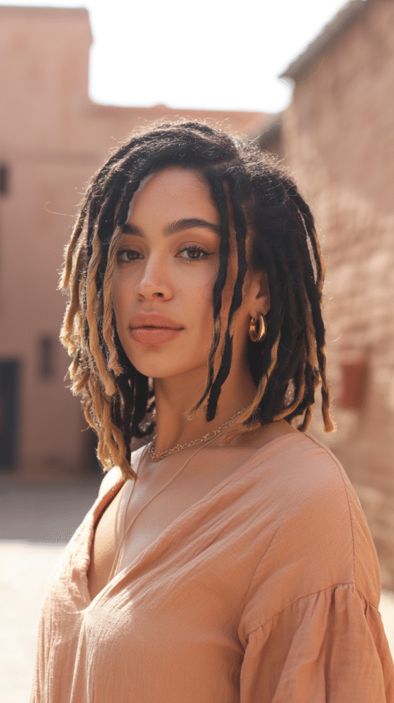 15 Thin Locs Hairstyles 13 Layered Thin Locs with Highlights