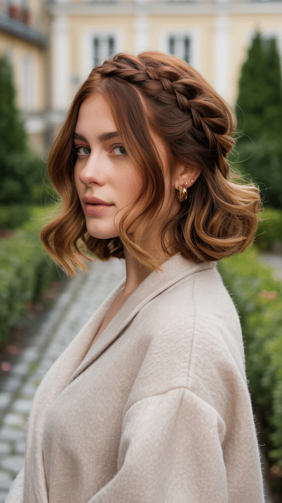 15 Lob Hairstyles for Thick Hair 9 Lob with Highlights and a Decorative Loose Dutch Braid