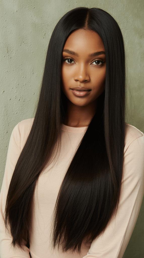 15 Straight Hairstyles for Black Women 6 Long Bone Straight Black Hair
