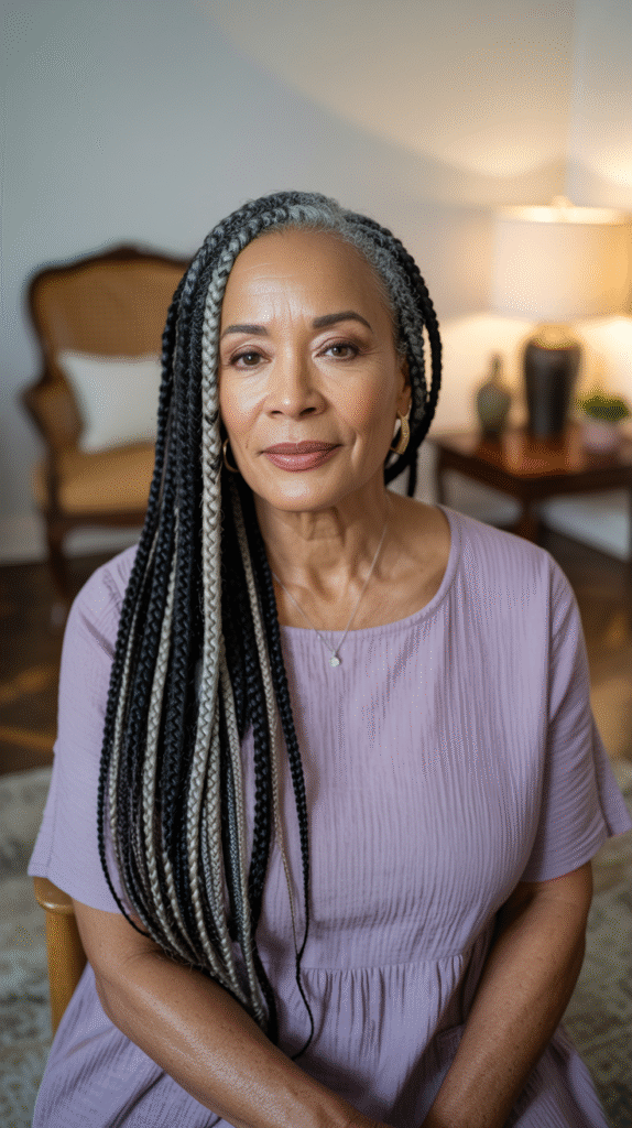 Long Box Braids with Gray Accents