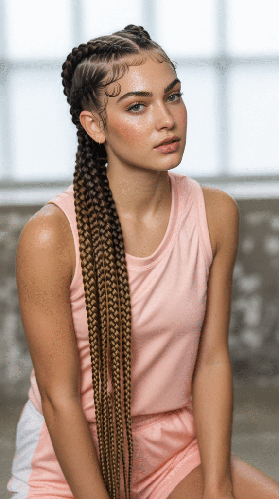 30 Top Basketball Hairstyles 25 Long Double Dutch Braids Meeting in One Braid