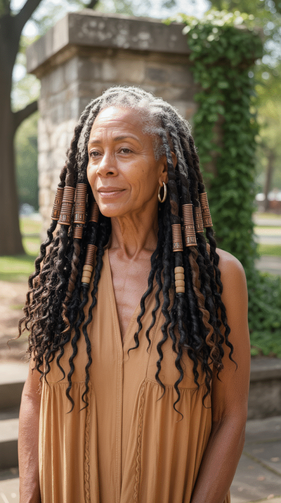 20 Older Black Women Hairstyles for Over 50 8 Long Locs with Natural Accents