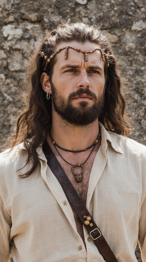 22 Pirate Hairstyles for Men 17 Long Pushed Back with Beads