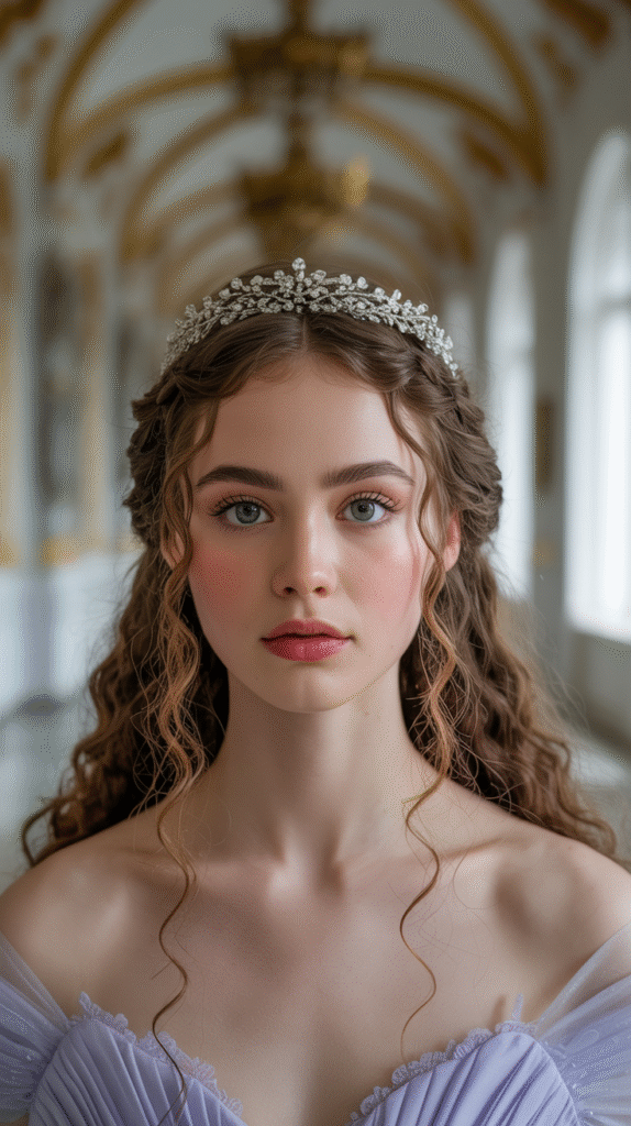 19 Fairy Hairstyles 14 Loose Curls with Middle Part and a Tiara