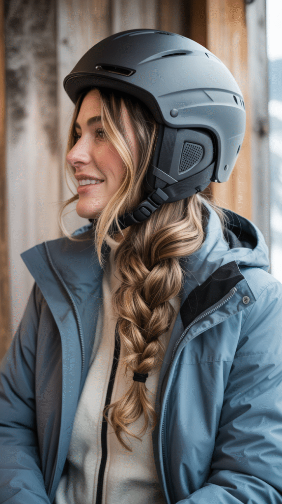 Top 21 Skiing Hairstyles to Wear Under a Helmet 11 Loose Side Braid 3
