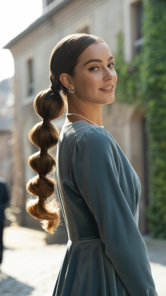 21 Sleek Ponytail Hairstyles 12 Low Cascading Bubble Ponytail Great for Prom