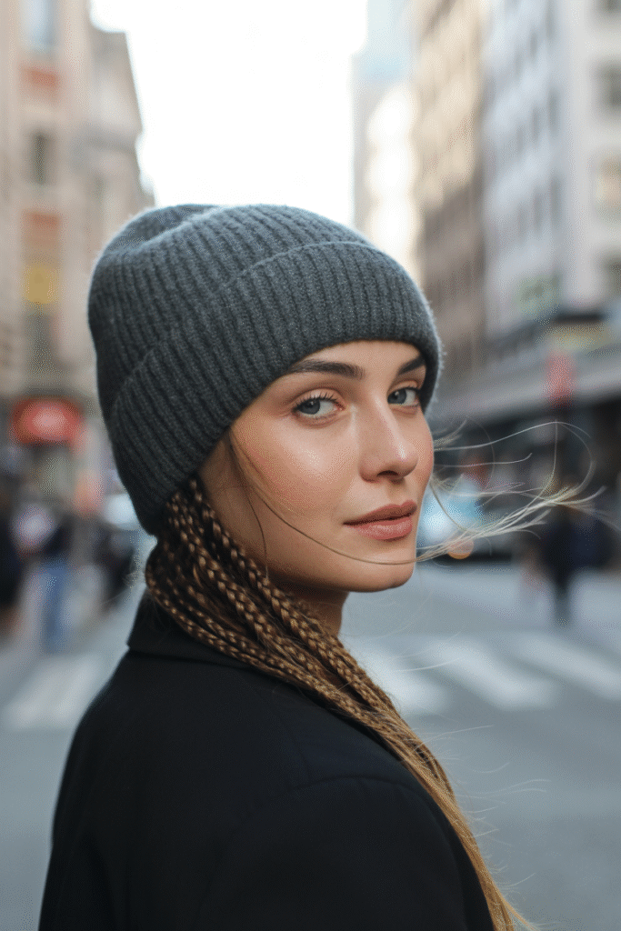 25 Mastering Beanie Hairstyles 22 Low Ponytail Braids with a Beanie 2