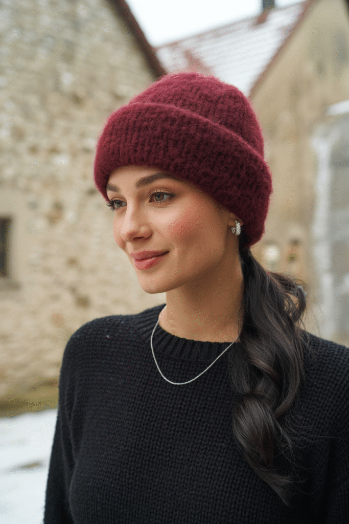 25 Mastering Beanie Hairstyles 17 Low Ponytail with a Beanie
