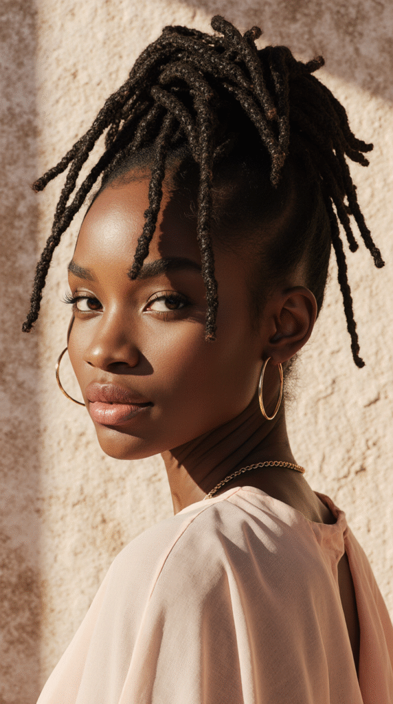 15 Thin Locs Hairstyles 5 Messy Textured Thin Locs Updo