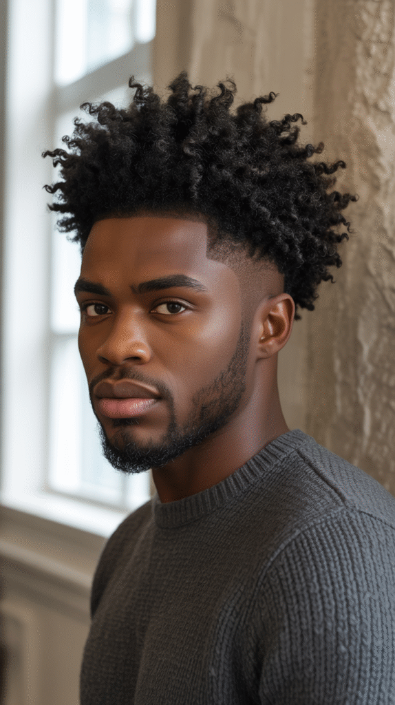 18 Curly Hairstyles for Men with Fade 10 Mid Fade with Textured Afro Curls
