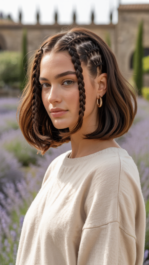 15 Lob Hairstyles for Thick Hair 11 Middle Parted Mini Braids Lob Ideal for a Round Face
