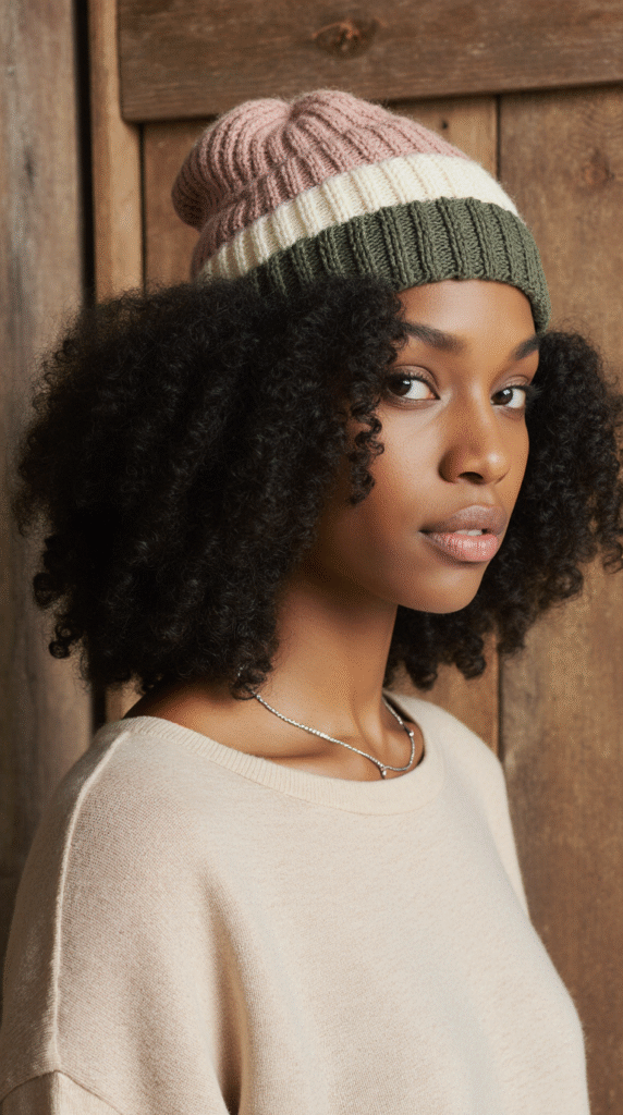 25 Mastering Beanie Hairstyles 24 Natural Afro with a Beanie