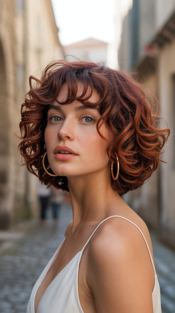 10 Red Bob Hairstyles for Black Women 5 Natural Curls Bob with Side Swept Bangs