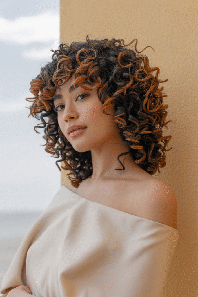 27 Inspiring Black Hair with Brown Highlights Ideas 16 Natural Curls with Copper Brown Tips