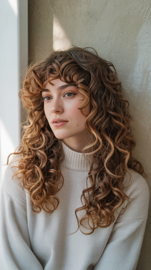 17 Honey Brown Balayage Ideas 7 Natural Honey Brown Balayage on Curly Hair