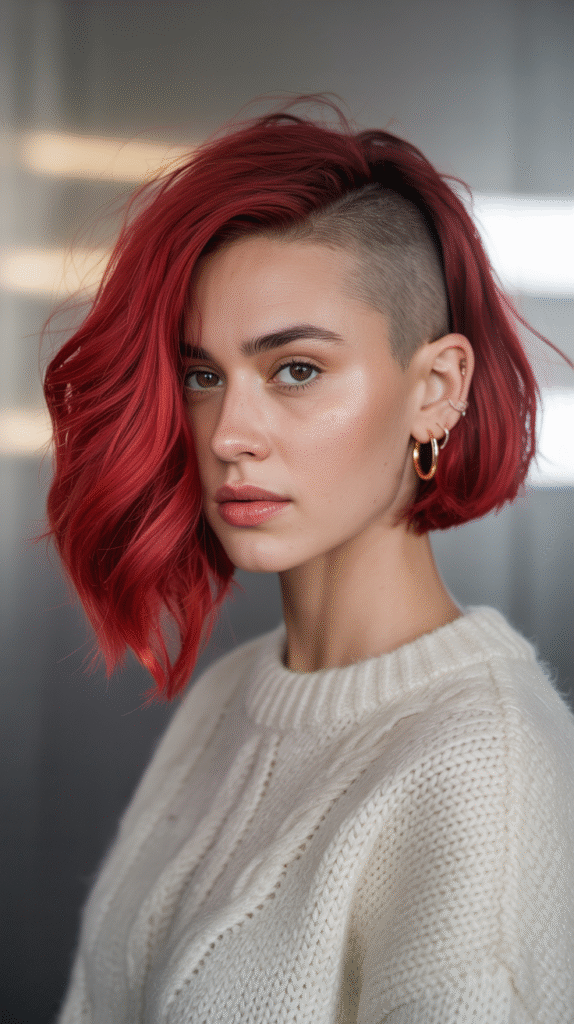 10 Red Bob Hairstyles for Black Women 6 One Side Shaved Bob