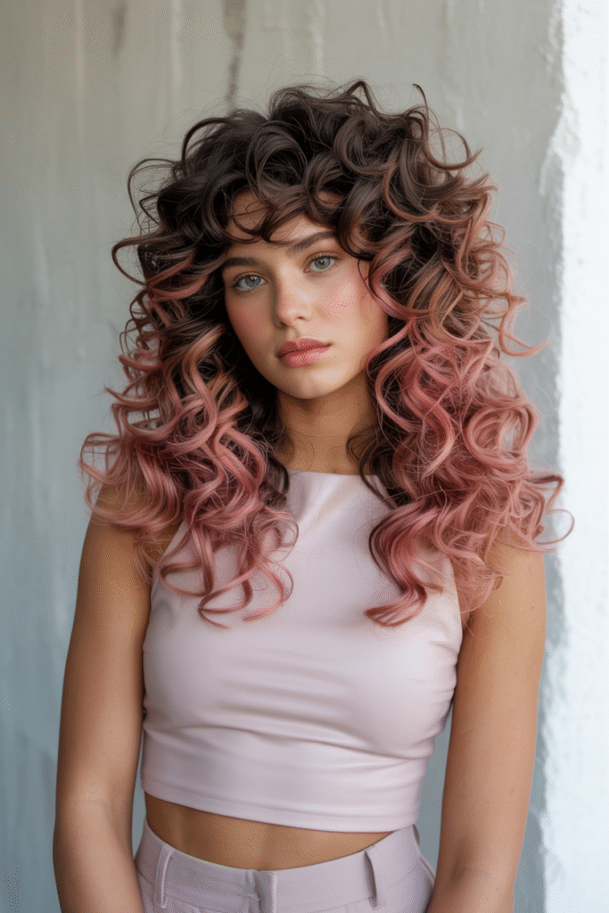 16 Pretty Pink Highlights in Brown Hair 13 Pink Ombre Curls on Dark Roots
