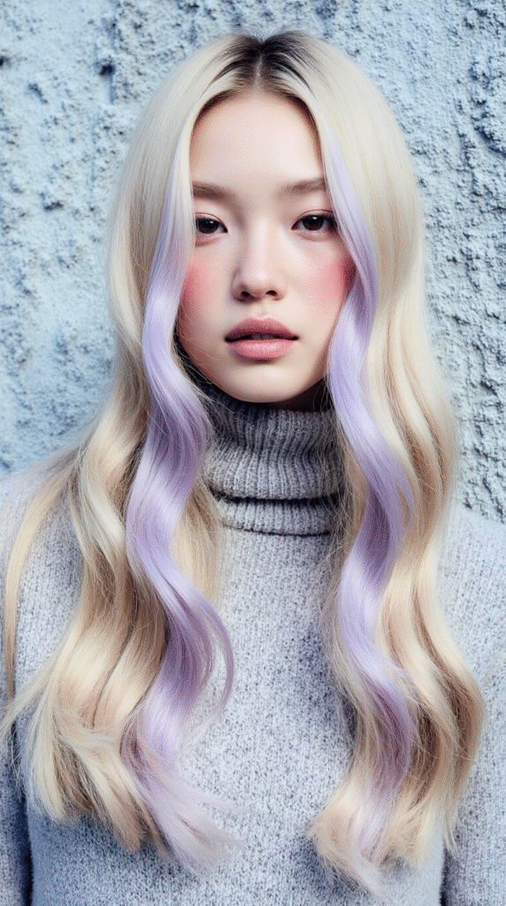 22 Winter Highlights for Blondes 21 Platinum Blonde with Subtle Lavender Streaks