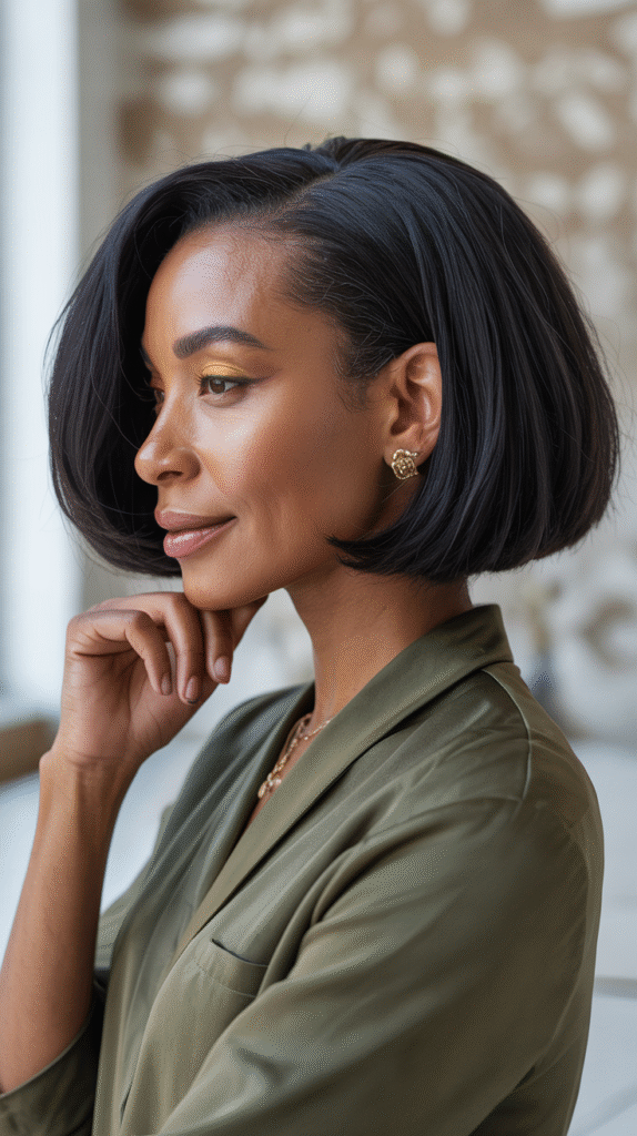 20 Older Black Women Hairstyles for Over 50 18 Razor Cut Blunt Bob